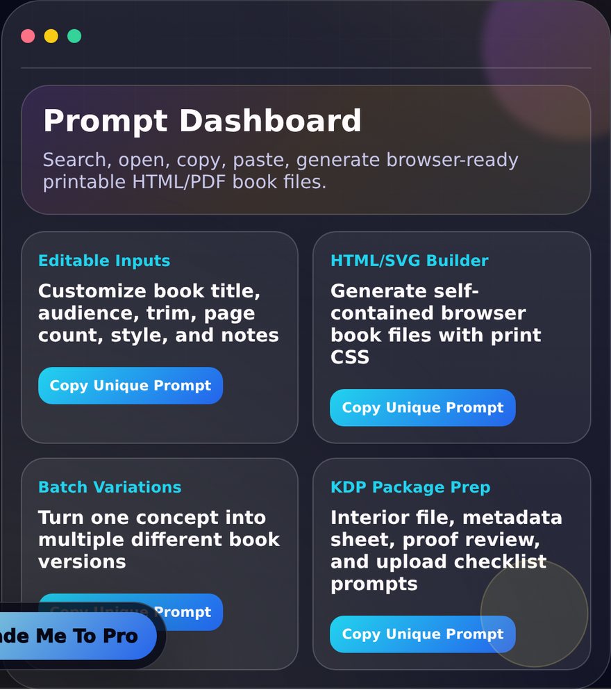 AI Printables Prompt Factory Pro dashboard preview